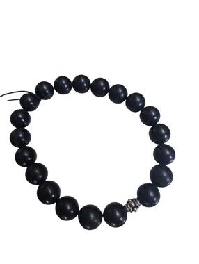 10mm Shungite Stretch Bracelet Sterling Silver Accent Grounding Crystal